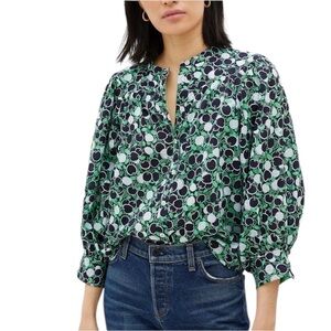 Anthropologie Maeve Green Abstract Print Button Blouse Long Sleeve Top Size M